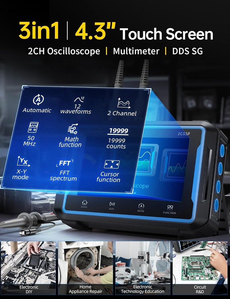 FNIRSI 2C53P Handheld Oscilloscope Multimeter 3in1