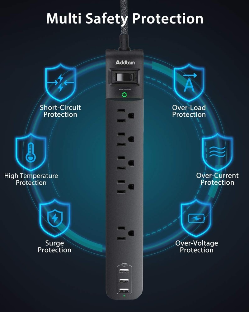 Surge Protector Power Strip with Overload Protection