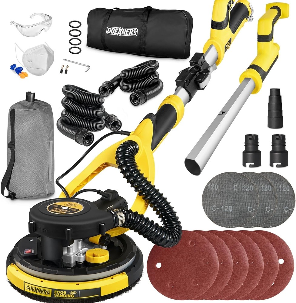 Professional Electric Drywall Sander - Variable Speed, Vacuum System & LED Light