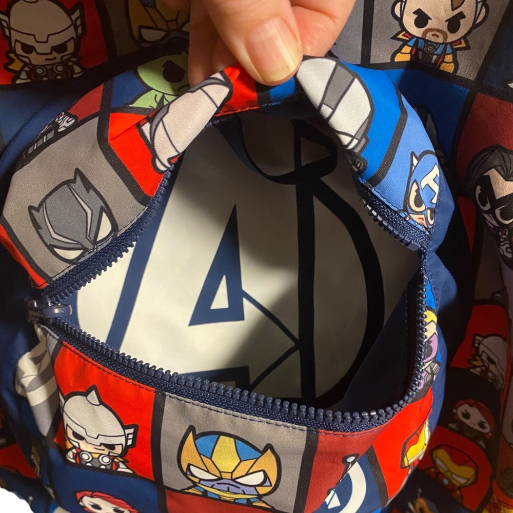 RARE Disney Store Marvel Avengers Packable Raincoat 9/10 Jacket Coat Backpack