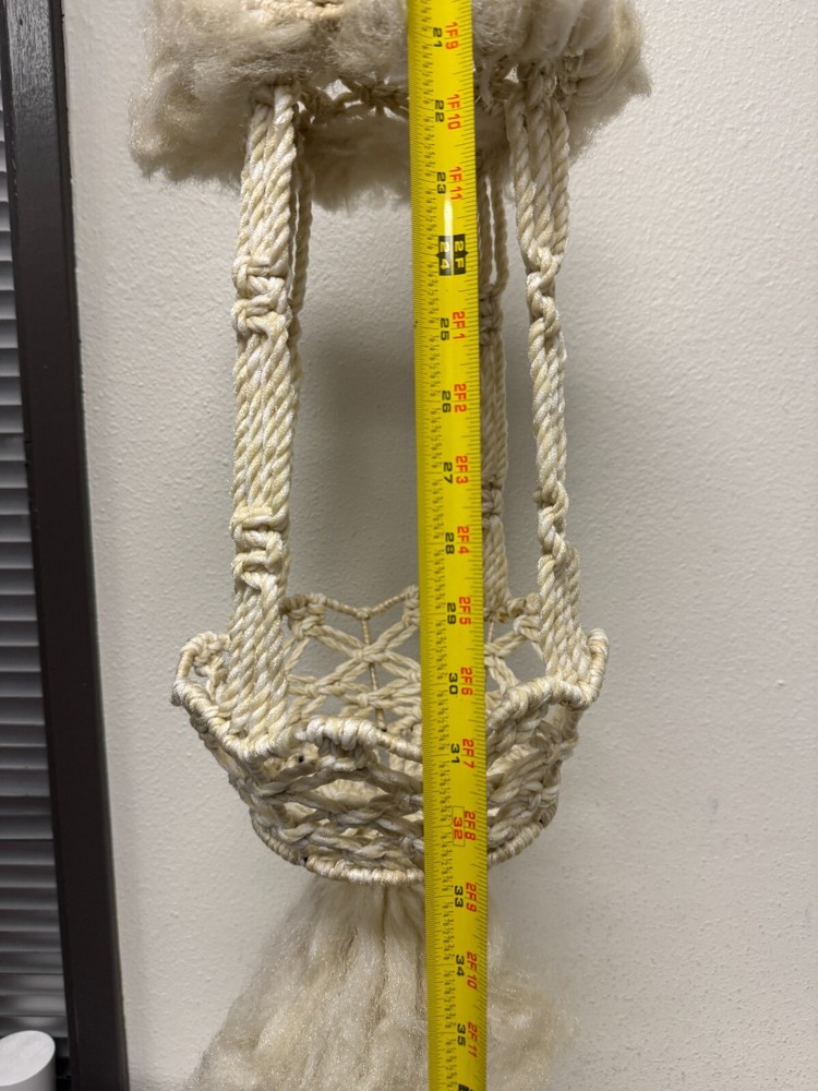 Vintage Macrame Off White Hanging Table - Classic Design - 1970 40”