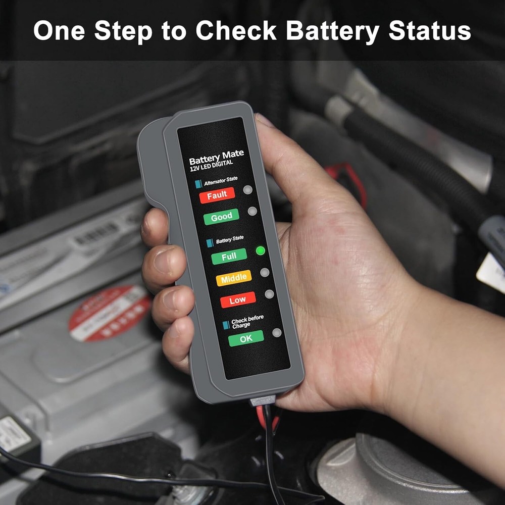 Durable 12V Battery Checker & Alternator Tester for All Vehicles - User-Friendly
