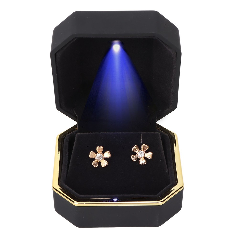 LED Lighted Jewelry Gift Box Earring Ear Stud Display Case For Proposal WT