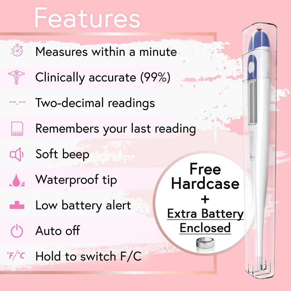 Digital Basal Body Thermometer, 1/100th Degree High Precision, Quick 60-Sec Read