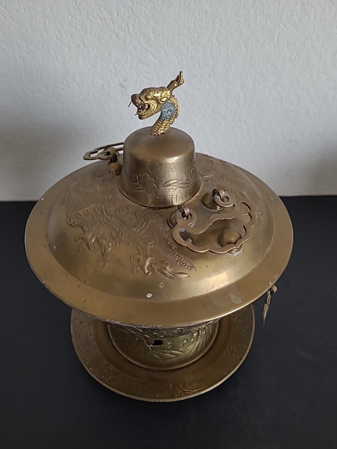 Vintage Chinese Shabu Pot Brass Hot Pot Chiseled Dragon