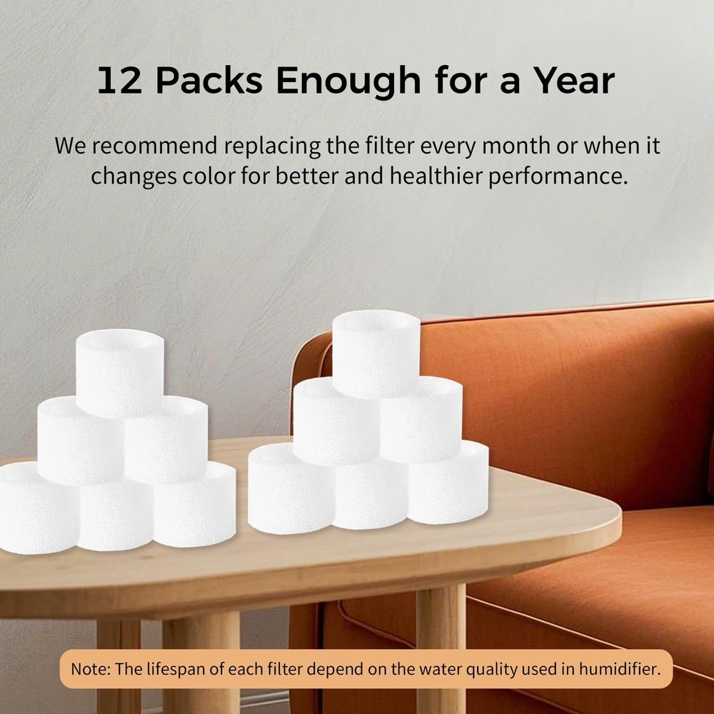 12-Pack Top Fill Humidifier Replacement Filters, Capture Particles, Improve H...
