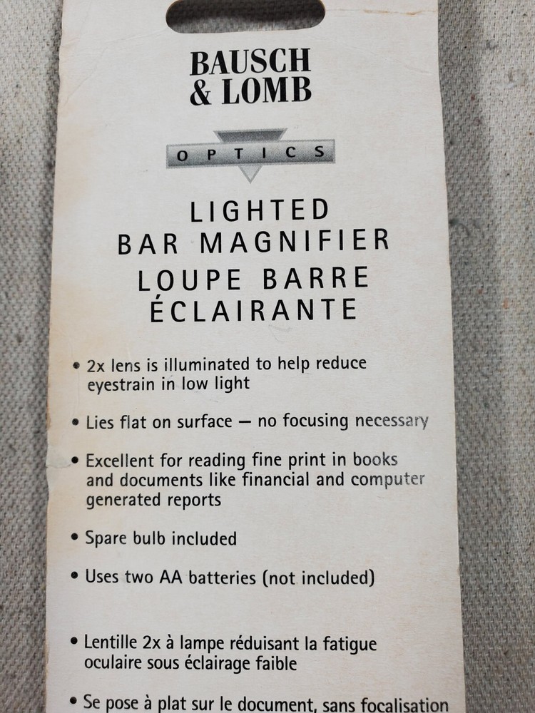 Bausch & Lomb Lighted Bar Magnifier Magnifying Glass