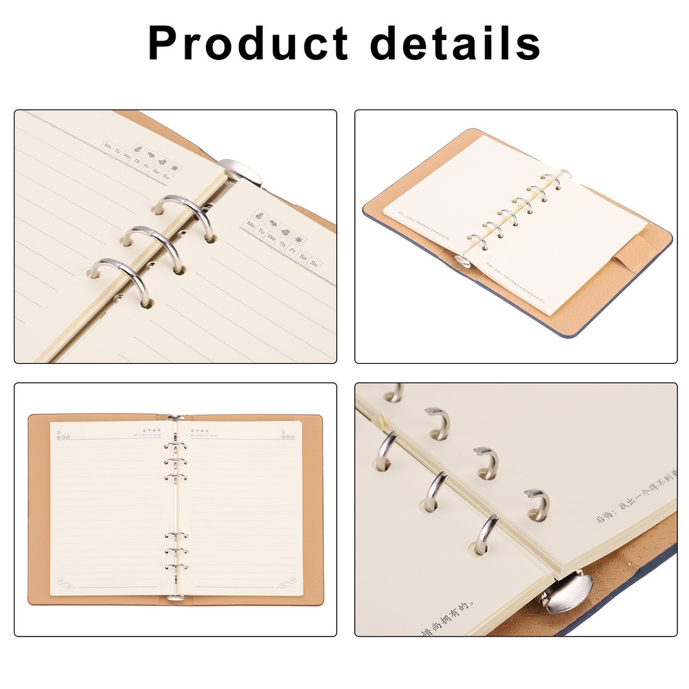 6 Ring Binder Cover A5 Leather Notebook Binder with 80 Sheets Paper, Blue