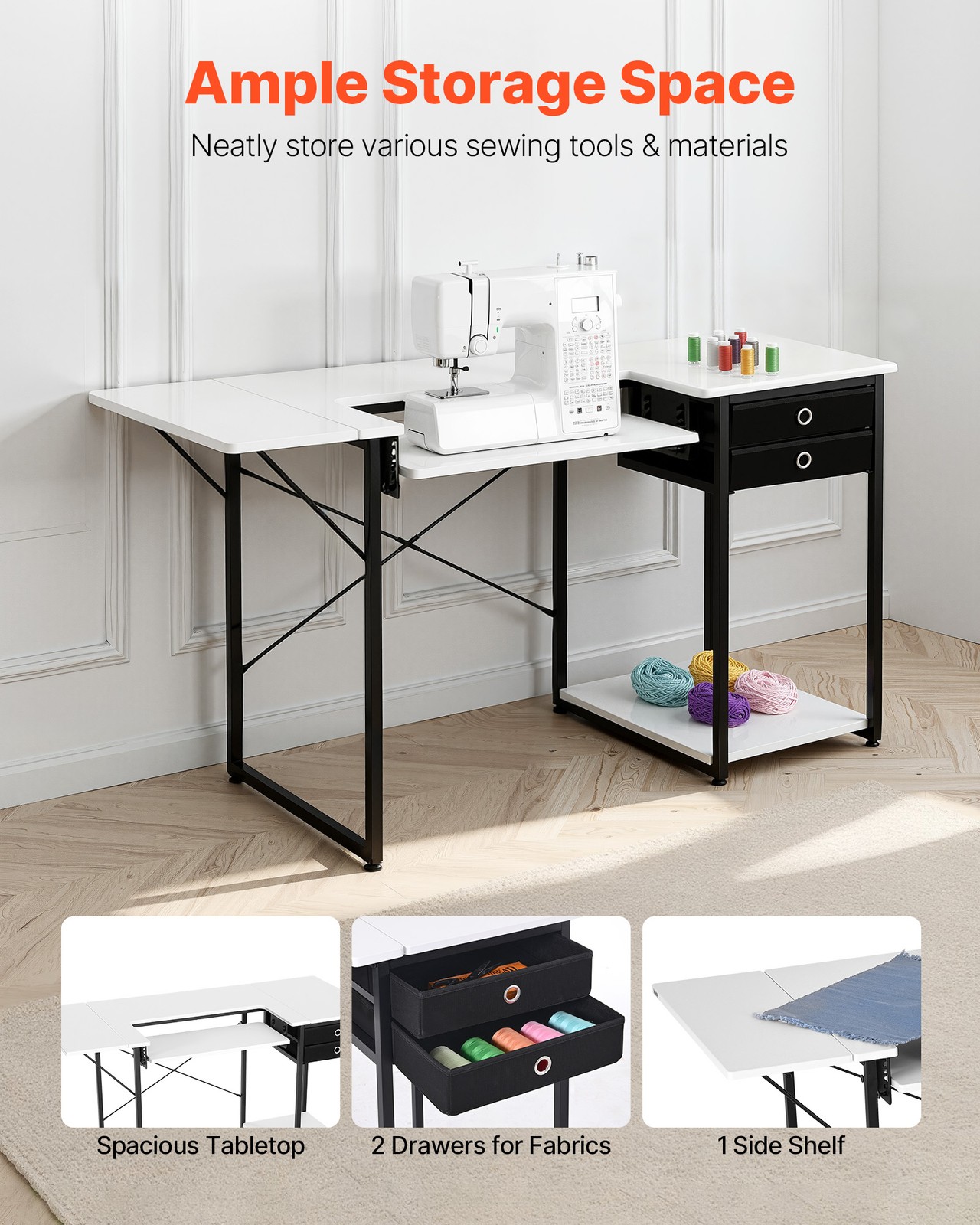 VEVOR Sewing Table Multipurpose Sewing Machine Table with Drawers Foldable Shelf
