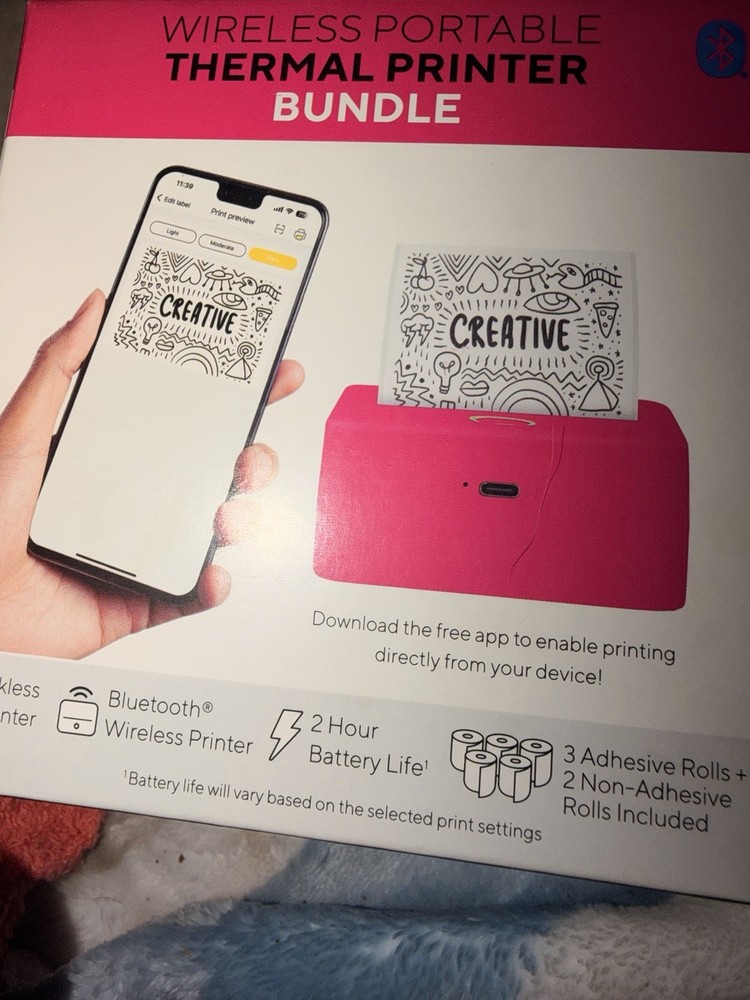 Core Innovations Wireless Portable Thermal Printer CTP500BR Pink Bluetooth Bund…