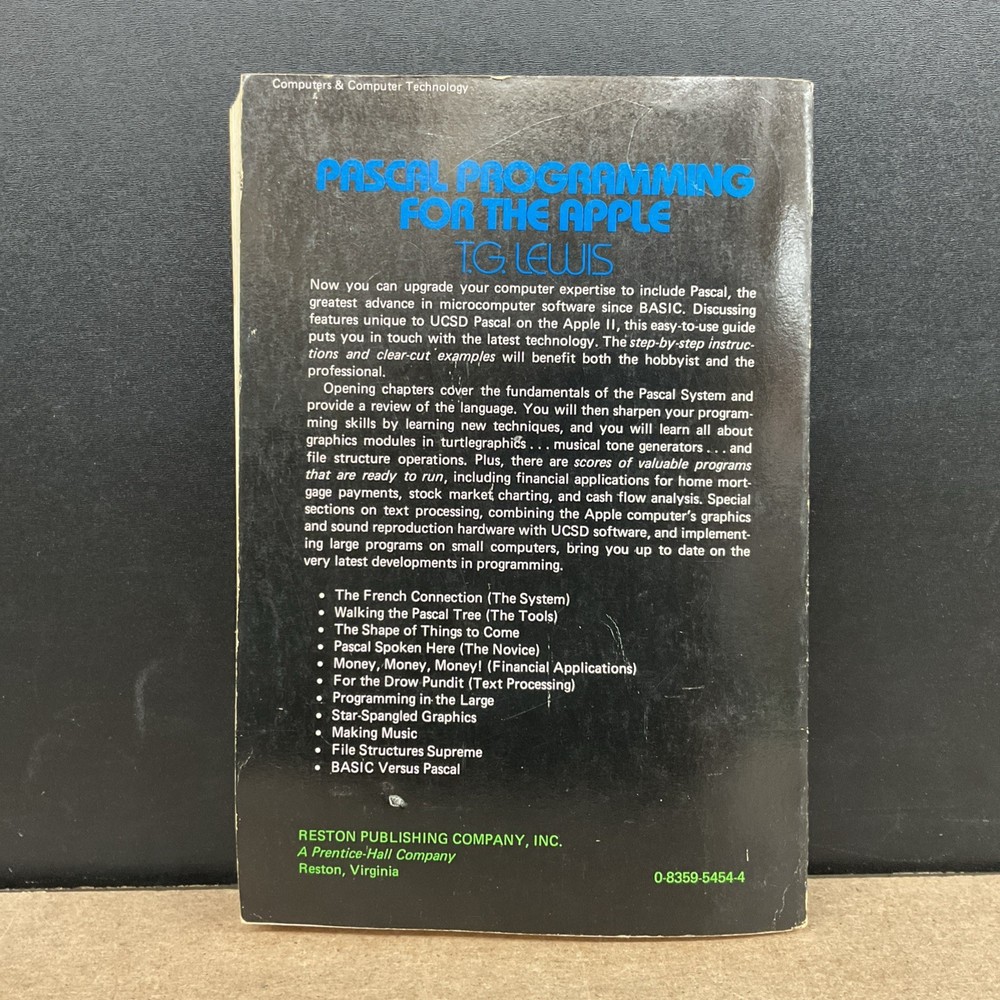 Pascal Programming For The Apple T.G. Lewis Softcover Vintage Computing