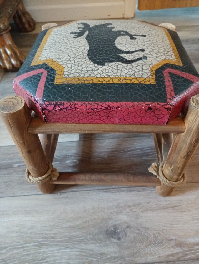 Vintage Moose Themed Stool. Decor. Camp. Man Cave