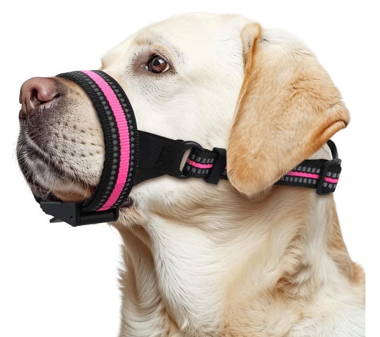 BONTHEE Dog Muzzle,Anti-Bite Adjustable Breathable Soft Muzzle for M, Pink
