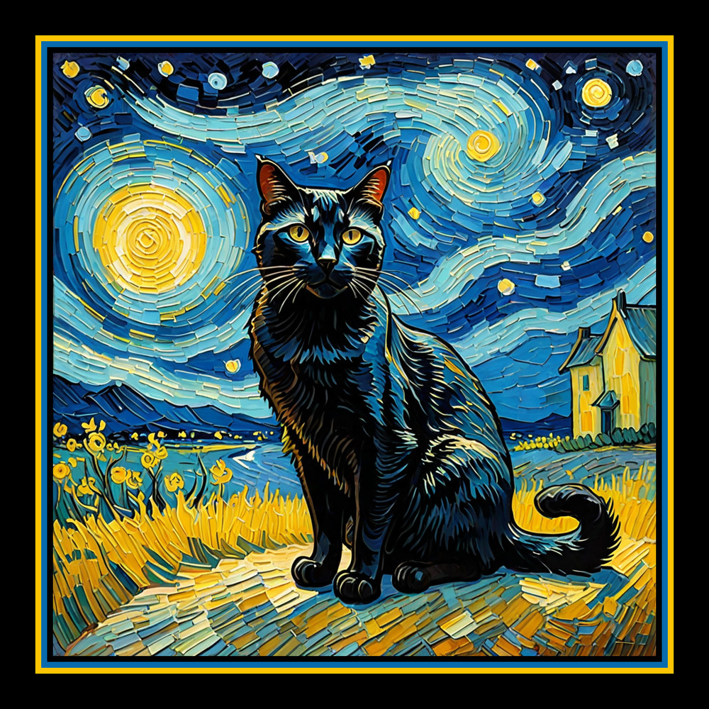 Black Cat Starry Night Large Refrigerator Magnet