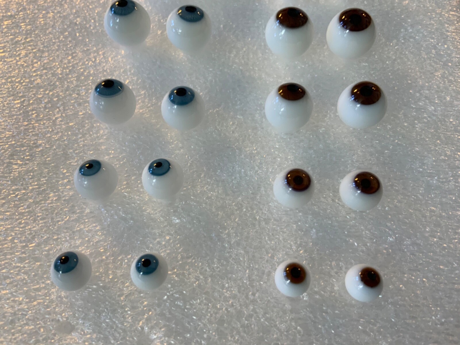 GLASS DOLL EYES, 8mm - 20mm, BLUE AND BROWN, MADE IN GERMANY