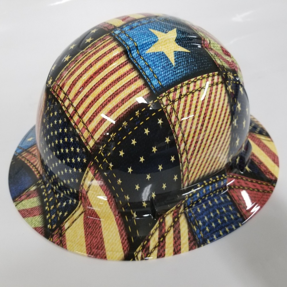 full brim hard hat custom hydro dipped IN AMERICAN PATCHWORK AMERICAN THREADS