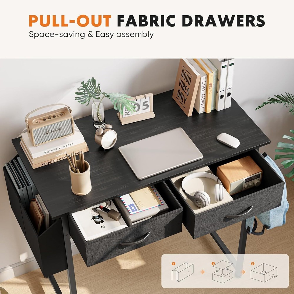 Small Computer Desk for Home Office, 32" Working PC Table with 2 Fabric Drawers