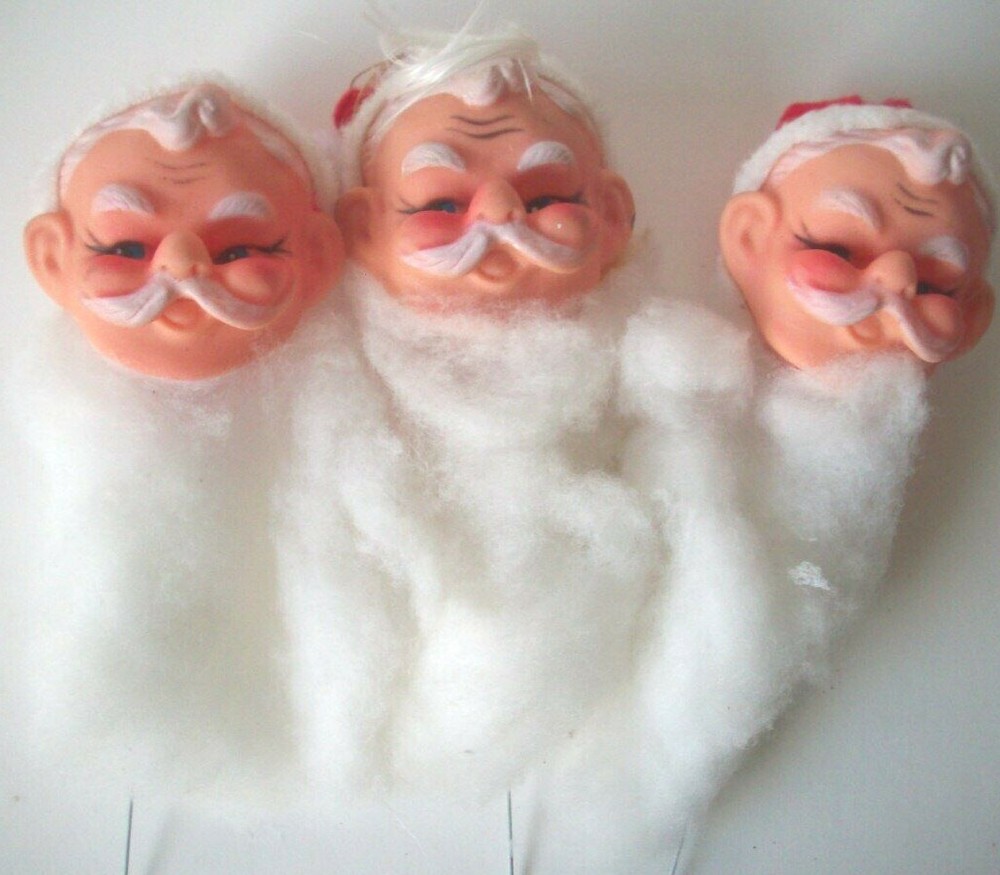 3 vintage Christmas Santa  faces plastic heads