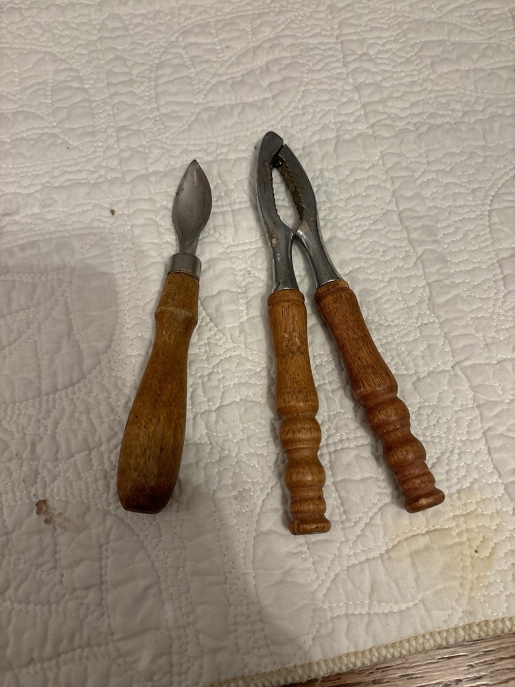 Vintage Wooden Handle Nutcracker & Pick Set – Rustic Mid-Century Kitchen Tool