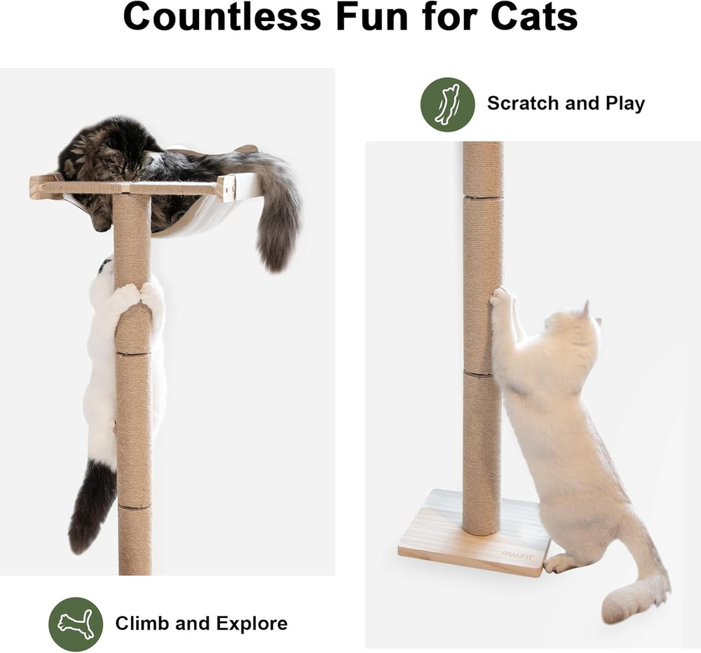 Cat Window Perch with Scratching Post, 46" Adjustable Tall Scratching Posts & Su