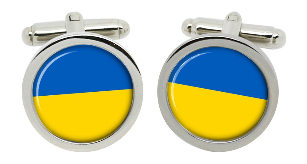 Ukraine Round Flag Cufflink in Chrome Box