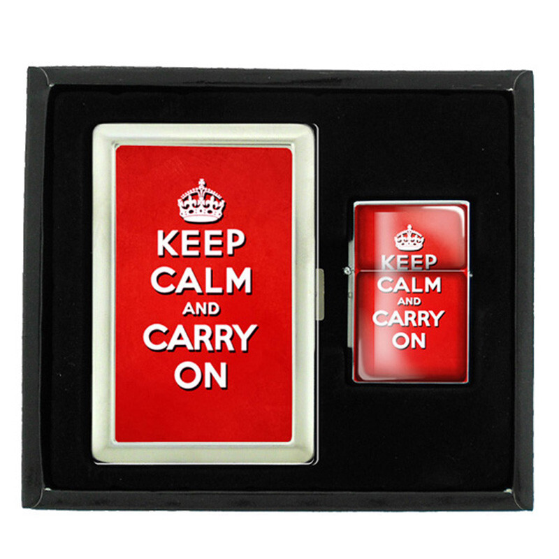 KEEP CALM D9 CIGARETTE CASE / WALLET & LIGHTER GIFT SET