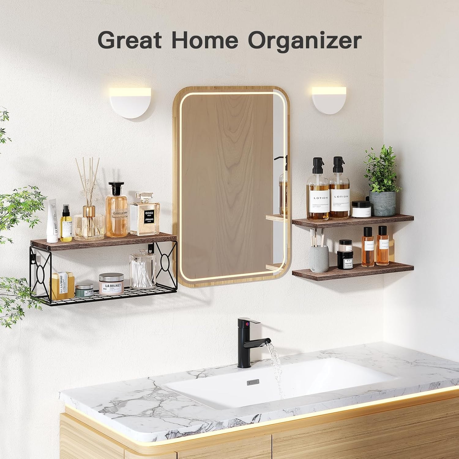 Amada Bathroom Shelves over Toilet with Storage Basket, Floating Shelves