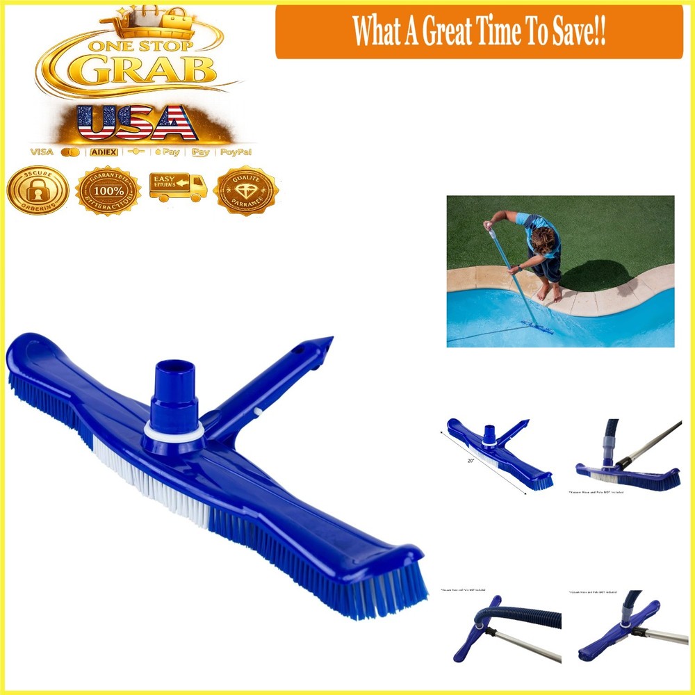 20-Inch Plastic Pool Wall Brush Compatible with Telescoping Poles Durable Nyl...
