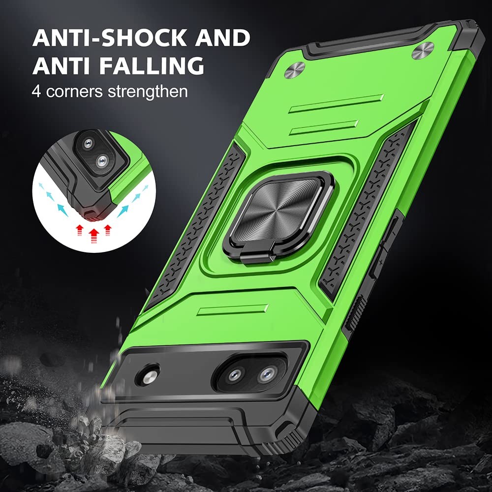 Pixel 6a Heavy Duty Shockproof Case HD Screen Protector 360° Rotatable Kickstand