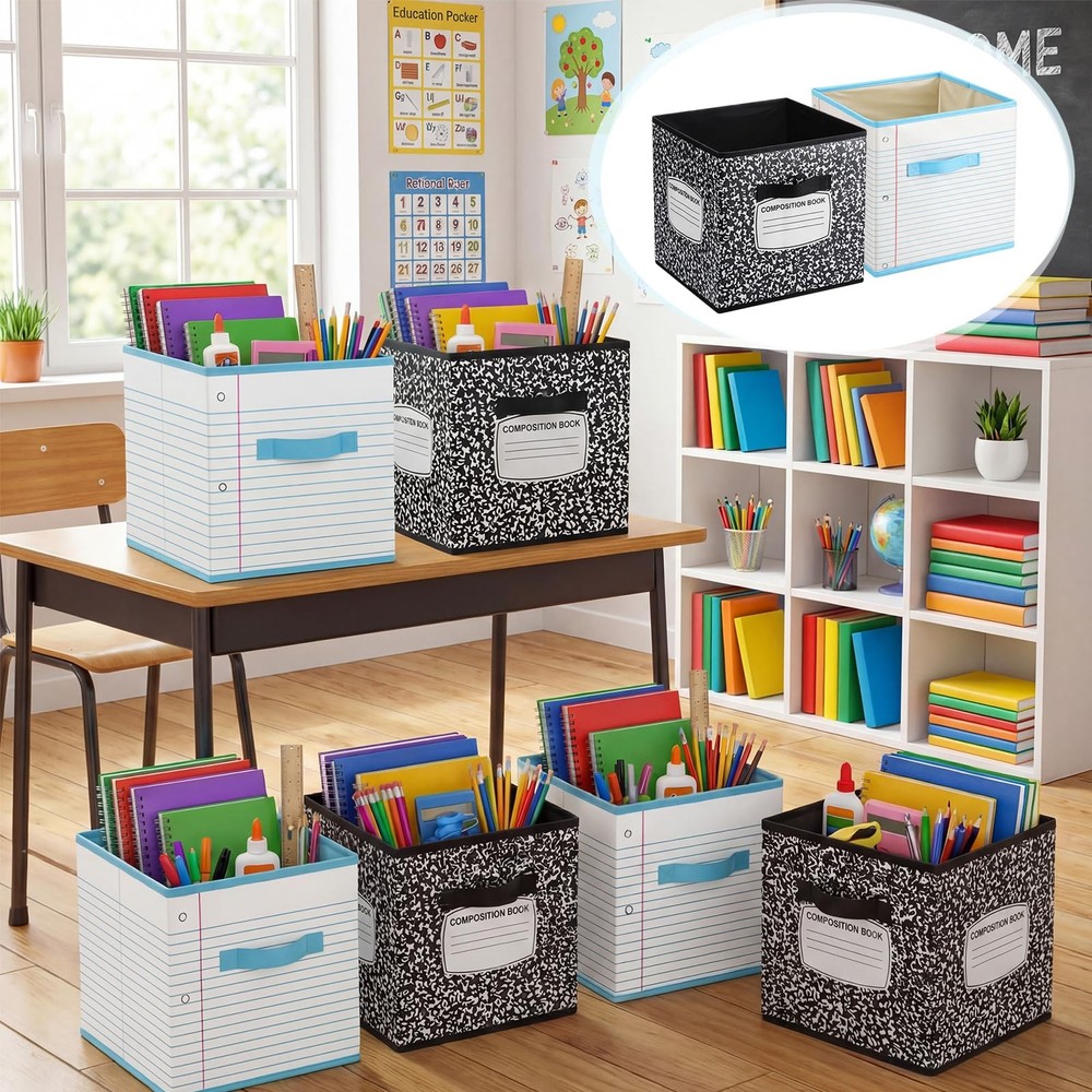 6 Pcs 11 Inch Composition Book Classroom Fabric Storage Bins Cube Classroom M...