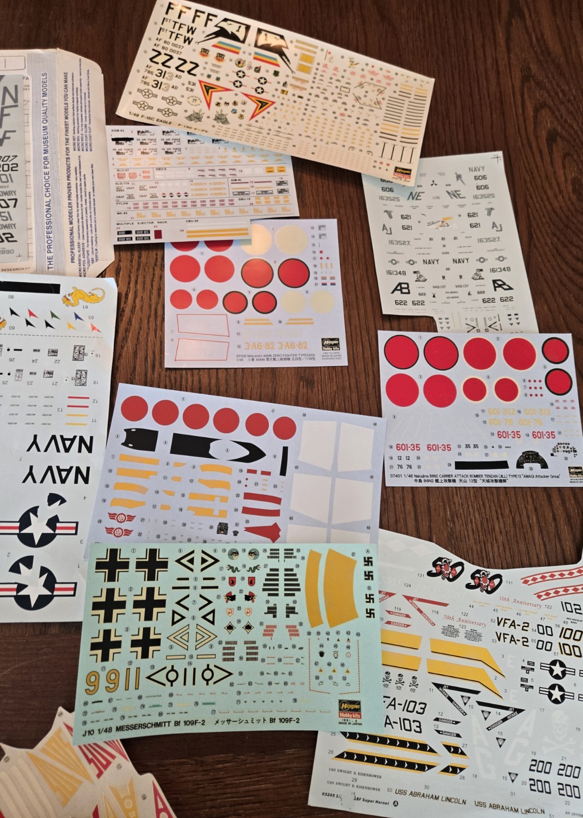 Model Airplane Decal Sheets Lot Hasegawa Tamiya ZOTZ Microscale Etc
