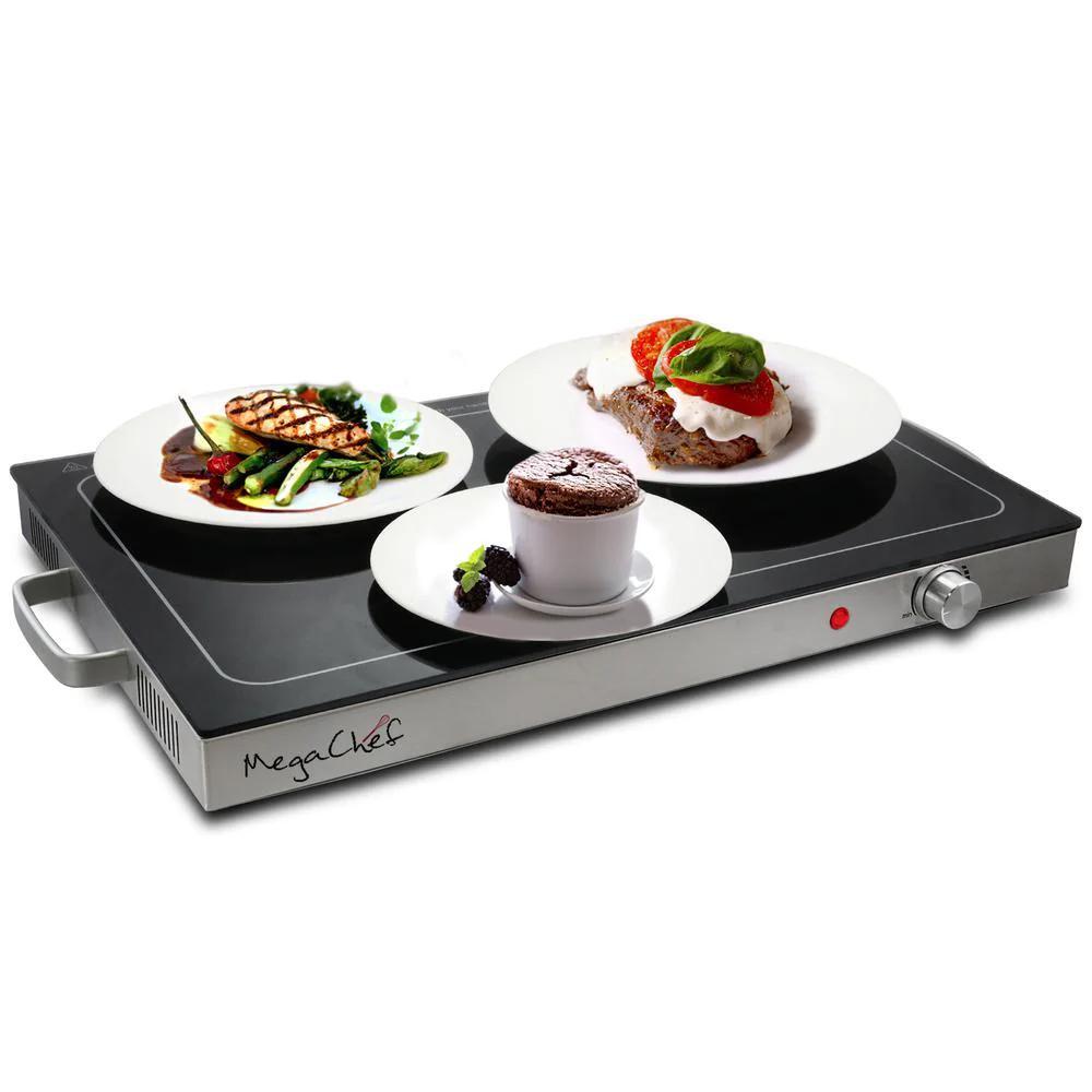 MegaChef Electric Warming Tray Black Adjustable Temperature Double-Sided Handles