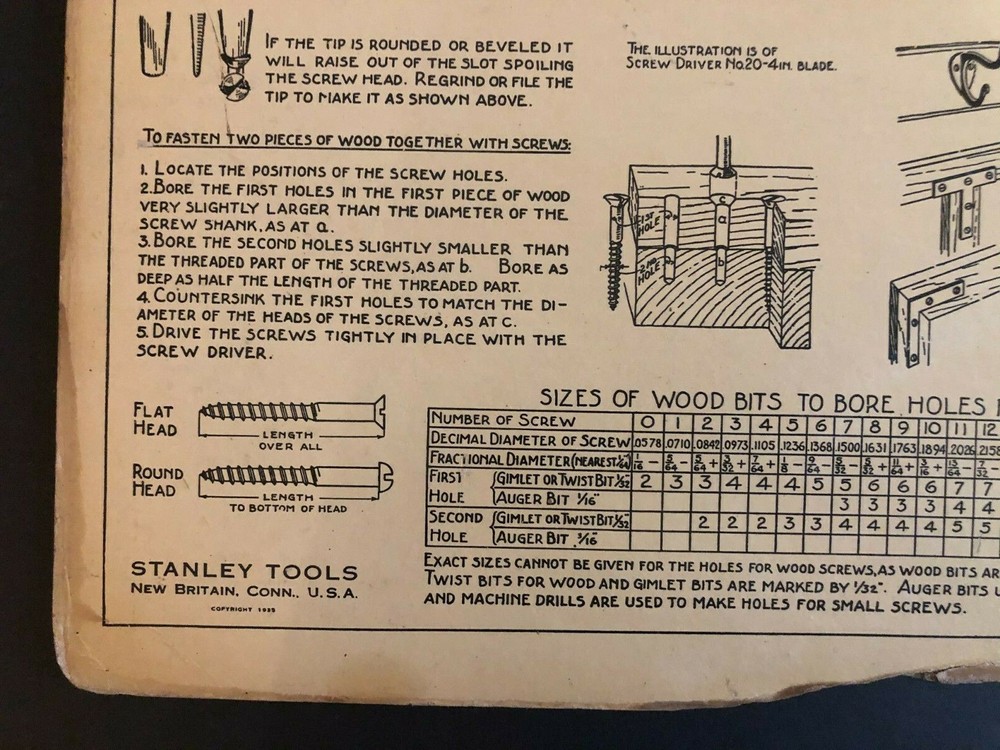 Vintage 1935 Stanley Tools Double Sided Pressboard Instructional Chart (12 / 14)
