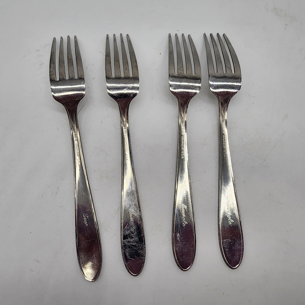 HBCo Everglo HEATHER Pattern Stainless Flatware 4 Dinner Forks USA