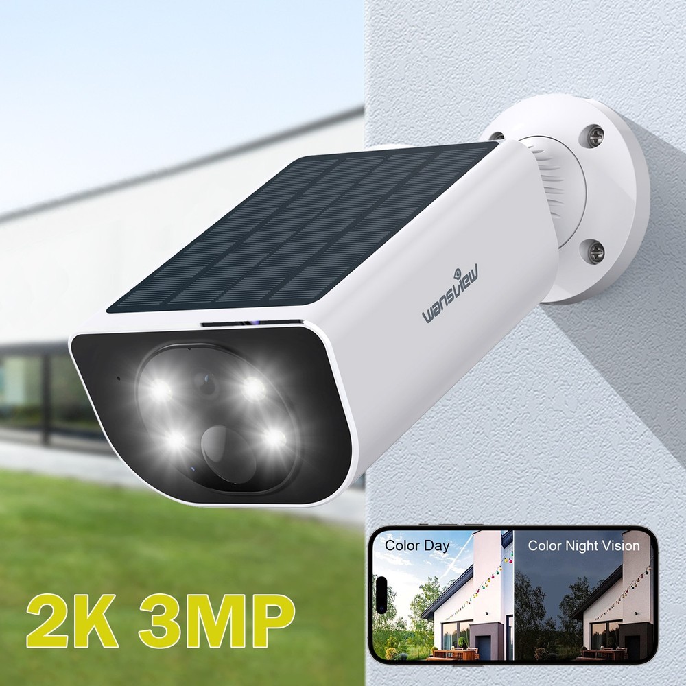 Wansview 2K Wireless Outdoor Solar Security Camera System AI Motion Detection