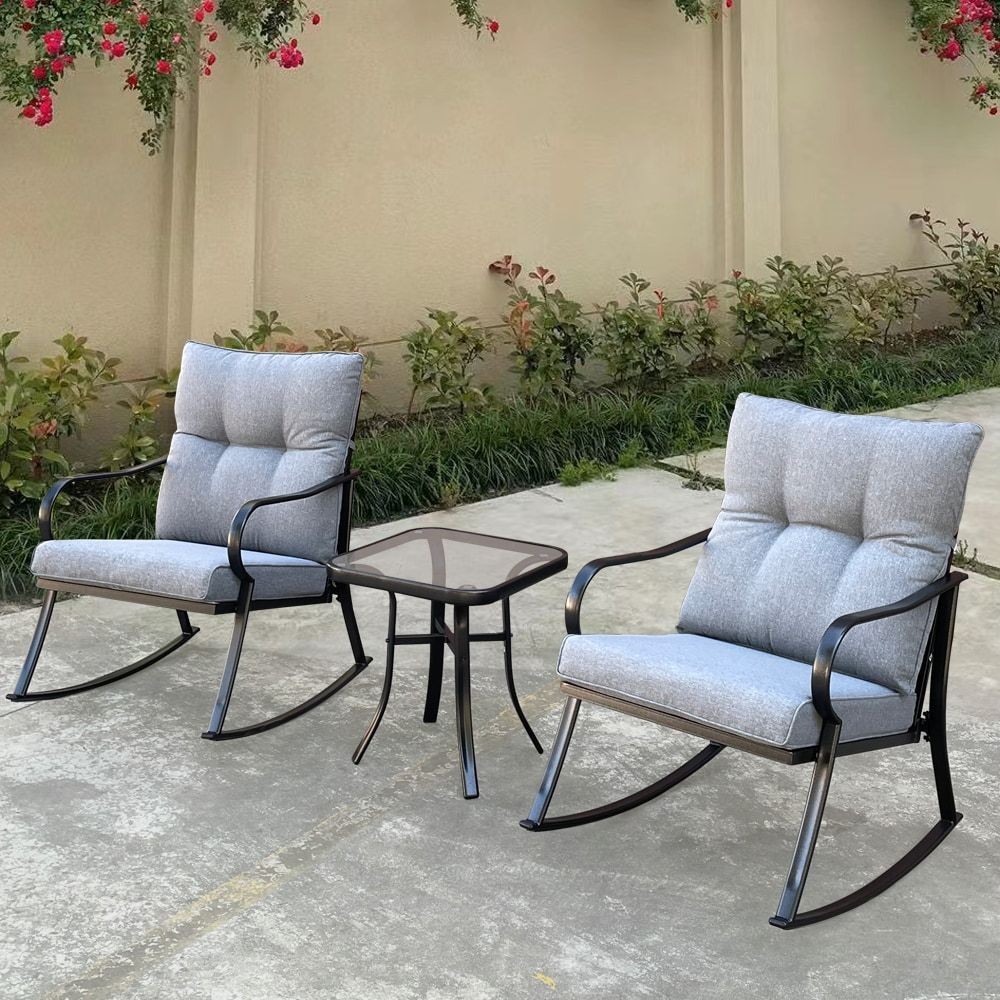 ROCKER SET CHAIR AND TEAPOY Medium grey