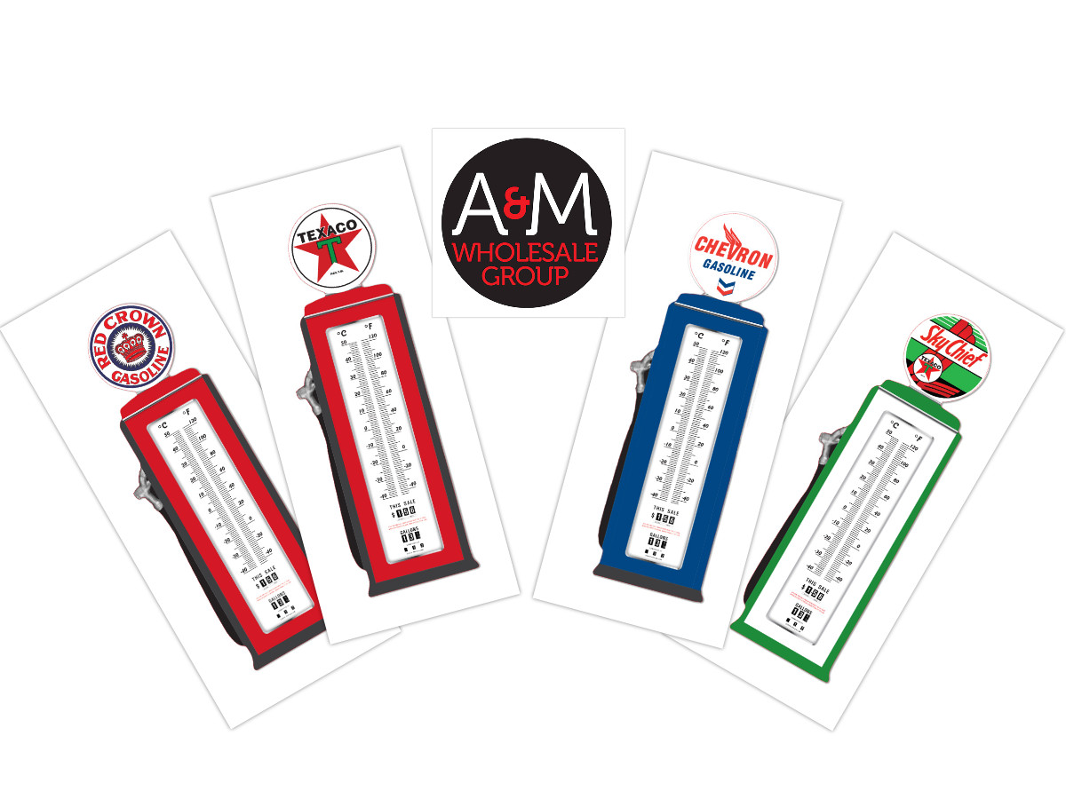 19" Gas Pump & Oil Advertising Thermometer TEXACO, Chevron, Sky Chief, Red Crown