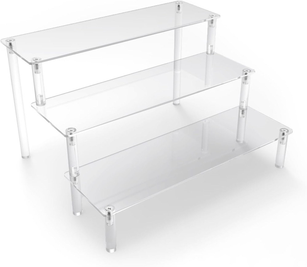 Acrylic Display Risers,Clear Display Risers Stand Small Mini Shelf 3 Tiered Cupc