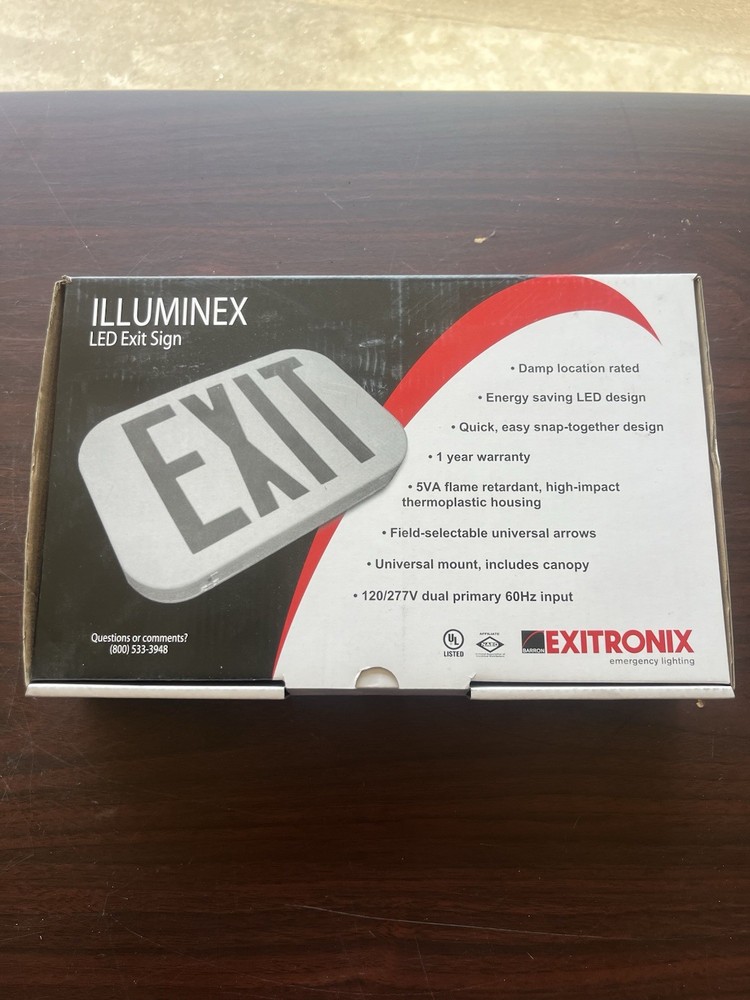 Exitronix Illuminex LED Exit Sign ILX-R-EM-WH NIB