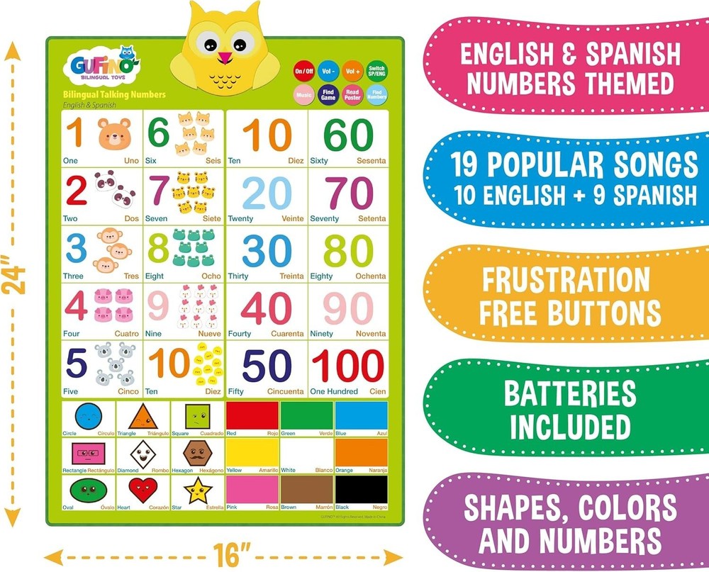 Multicolor Bilingual Learning Chart for Toddlers - Early Math & Language Skills