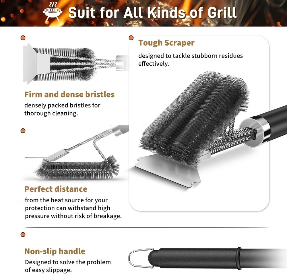 Effortless 360-Degree Grill Cleaning Brush & Scraper - Universal Compatibility