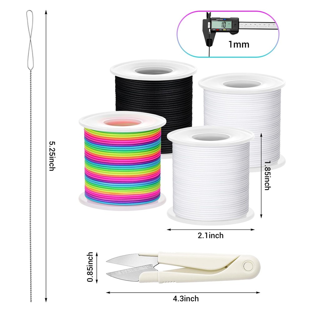 Stretchy Bracelet String Kit with Scissors & Beading Black, White, Rainbow