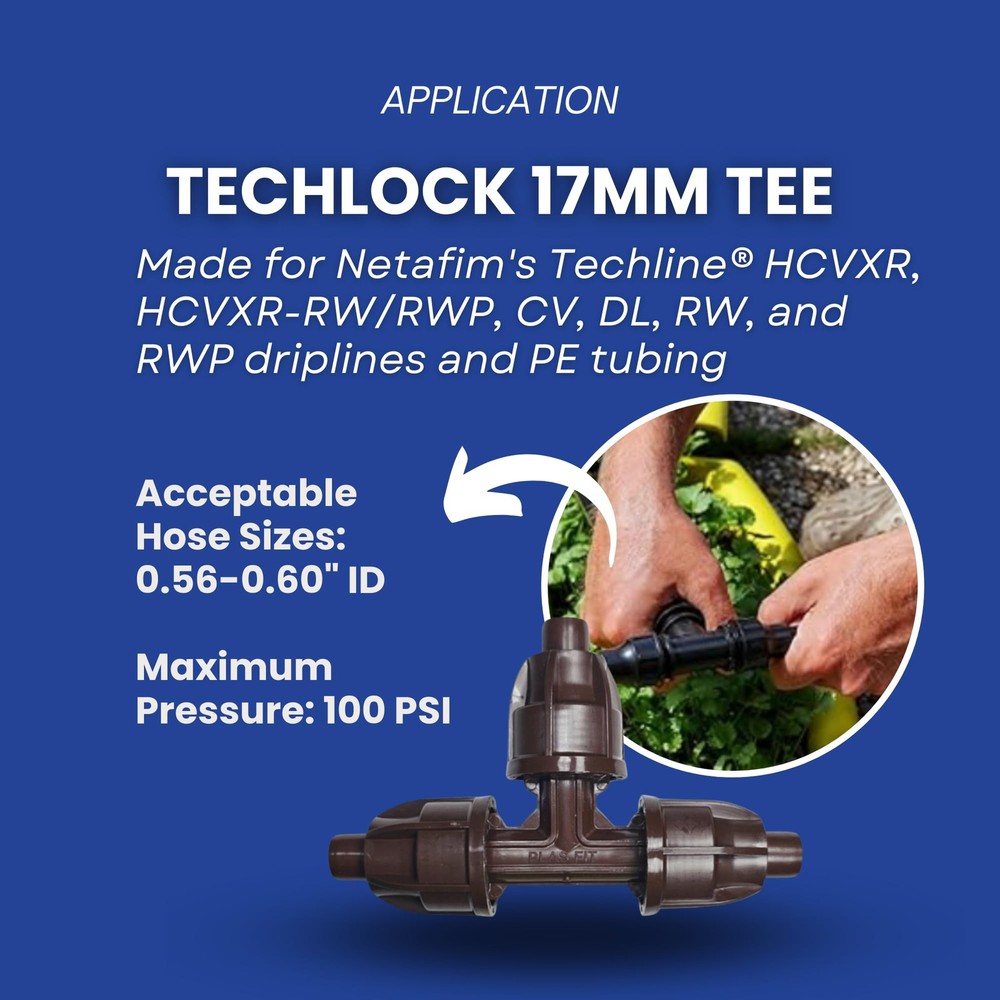 Netafim TechLock 17mm Tee – Durable 3-Way Compression Fitting for Drip