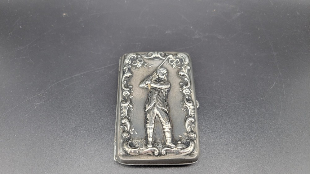 Antique Small Golfer Sterling Silver Cigarette Case