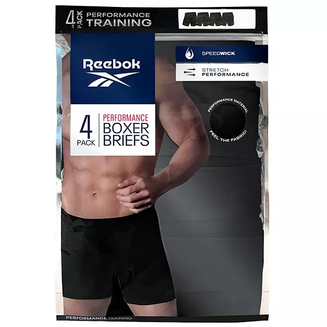 Reebok® Men's Speedwick Performance Training Boxer Briefs 4 Pack  " STRETCH "