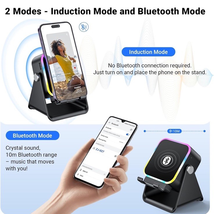 Wireless Induction Speaker 5-in-1 Bluetooth Speaker with Phone Black