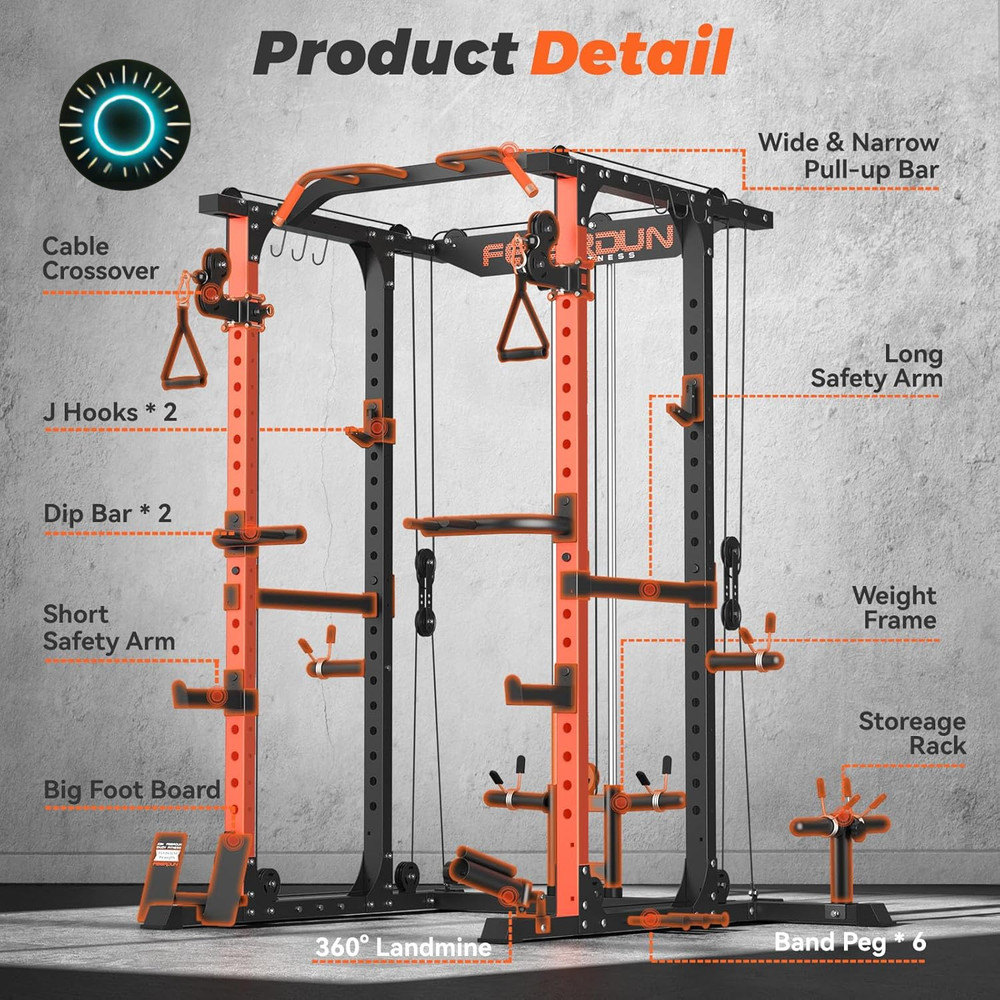 FLA01 Power Cage Multi Function Squat Rack with Cable Crossover System 2000Lbs C