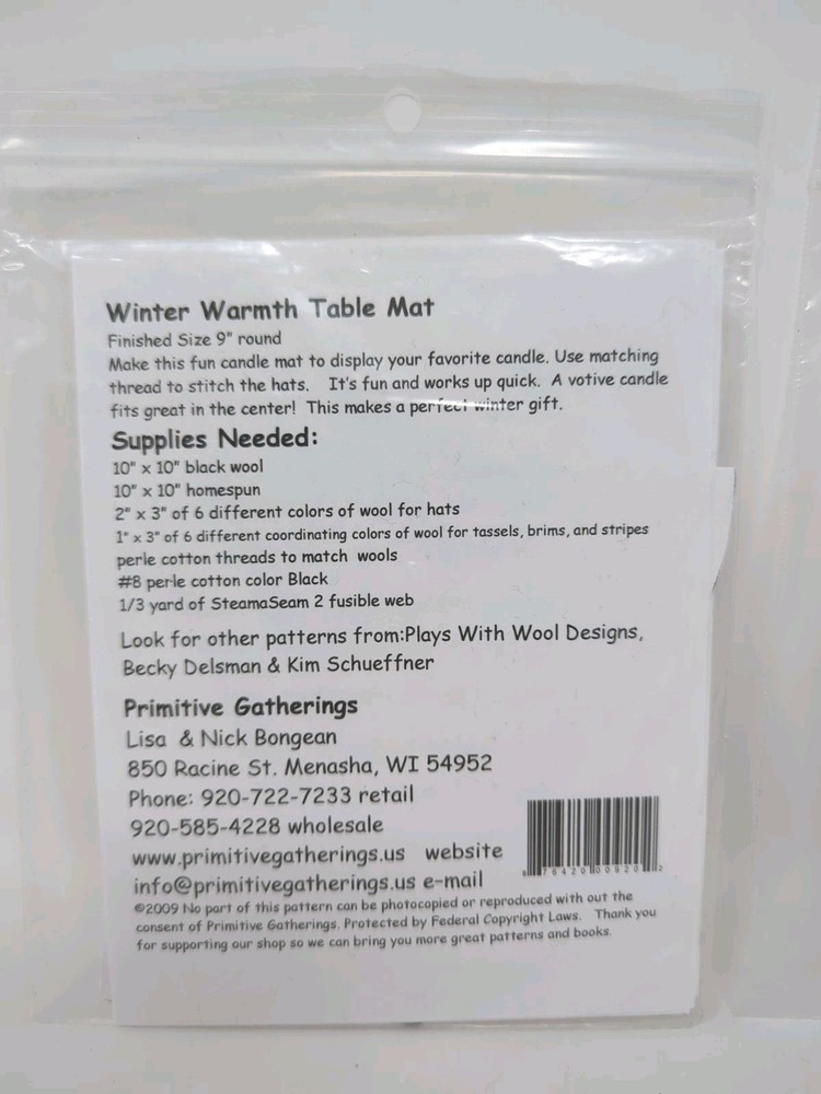 2 Primitive Gatherings Table Mat Patterns Winter Warmth, Tulip Basket