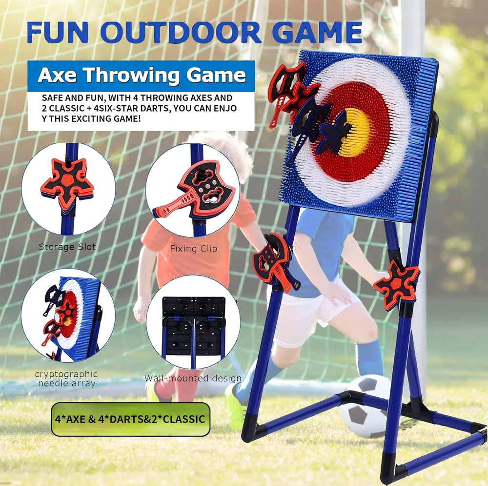Axe Throwing Game for Backyard - 2-In-1 Axe Throwing Target Set with 4 Throwing