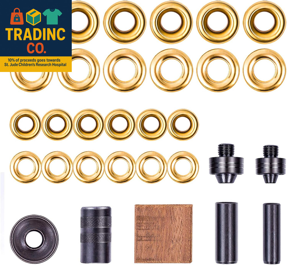 Grommet Kit, 3/8" and 1/2" Solid Brass Grommets with Eyelets Setting Tool and S